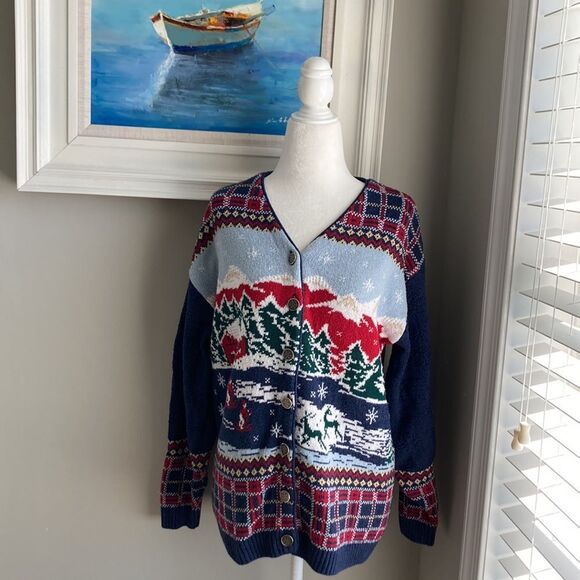 Vintage Northern Treasure Parkhurst Cardigan Mountain Holiday Winter Sweater M - Picture 3 of 12